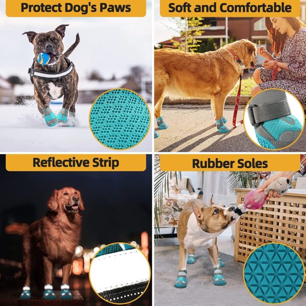 KUTKUT Dog Boots for Hardwood Floor | Breathable Shoes | Booties With Reflective and Skid-Proof | Outdoor Paw Protectors With Rubber Soles for Hiking and Running