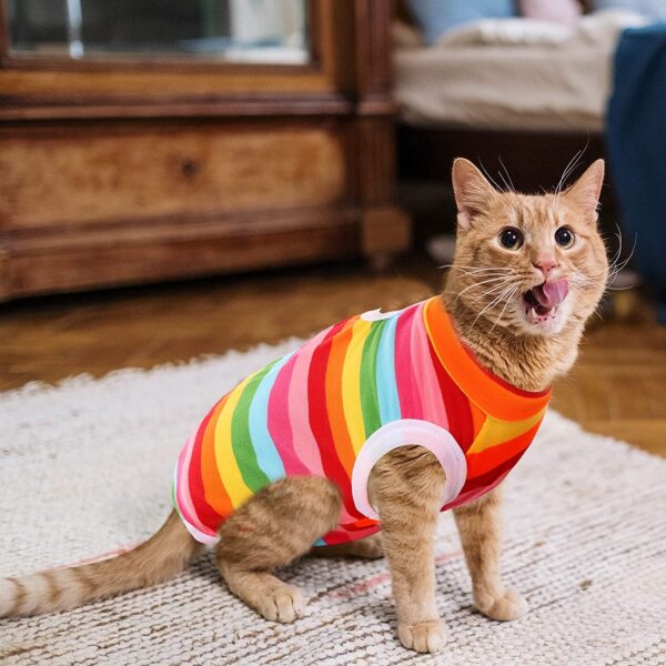 KUTKUT Cat Recovery Suits Polycotton Recovery Body Wraps Breathable Kittens Recovery Clothes for Cats Small Pups Abdominal Recovery Weaning (Size: M, Chest: 30cm, Multicolor, 1 count)