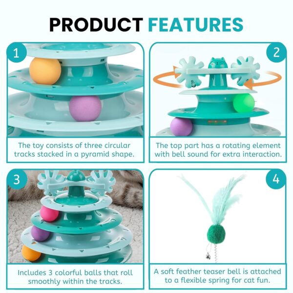 Foodie Puppies Interactive Tower of Tracks Toy for Cats and Kittens (3 Layer Feather Toy) Game Entertainment Circular Training Amusement Plate with Colorful Balls for Cats & Kittens