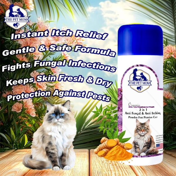 The Pet Mom 2-in-1 Antifungal & Anti-Itching Powder for Persian Cat, Kitten | Helps in Itchy, Irritation & Fungal Infections | Keeps Skin Dry & Natural Fragrance | Cat Powder for All Breed – 100gm