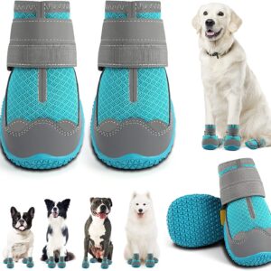 KUTKUT Dog Boots for Hardwood Floor | Breathable Shoes | Booties With Reflective and Skid-Proof | Outdoor Paw Protectors With Rubber Soles for Hiking and Running