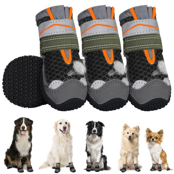 RETOLIT Dog Shoes Paw Protector - Comfortable Adjustable Non-Slip Small Medium Large Dog Boots for Injured Paws, Reflective Summer Dog Walking Shoes for Shih Tzu Labrador Adult Golden Retriever(size8)