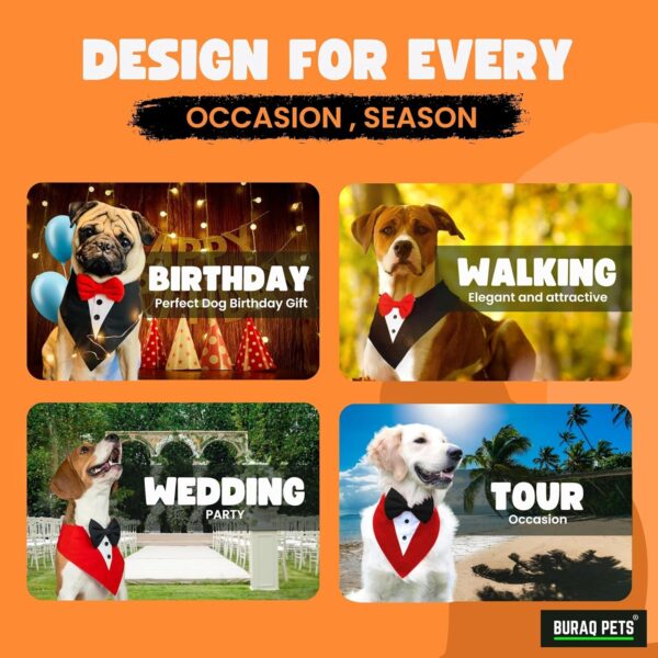 BURAQ Dog Tuxedo Bandana, Ideal for Dog Birthday Decorations, Adorable and Comfortable Pet Apparel (S – Black)