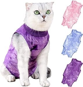 PETANGEL Cat Recovery Suit for Male & Female Surgical Post Surgery Onesie Tie Dye Cats Clothes Neuter Licking Protective Diapers Outfit Cover Kitten Spay Collar Alternative (SIZE:M, Chest:34cm- 40cm)