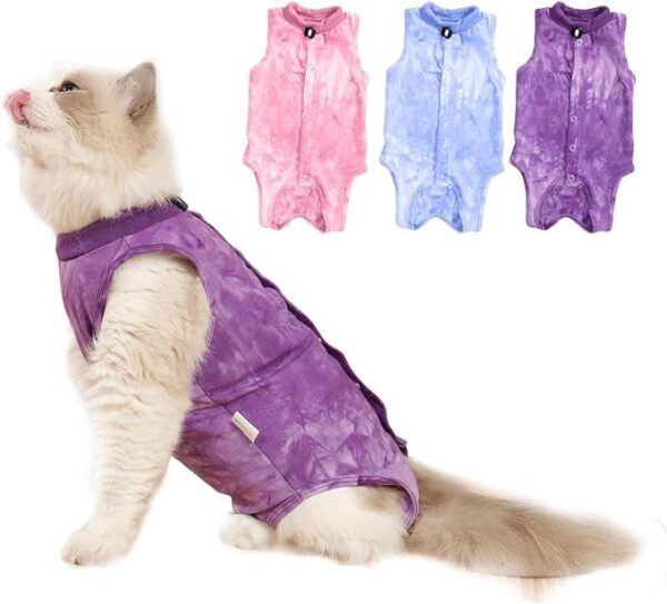 PETANGEL Cat Recovery Suit for Male & Female Surgical Post Surgery Onesie Tie Dye Cats Clothes Neuter Licking Protective Diapers Outfit Cover Kitten Spay Collar Alternative (SIZE:M, Chest:34cm- 40cm)