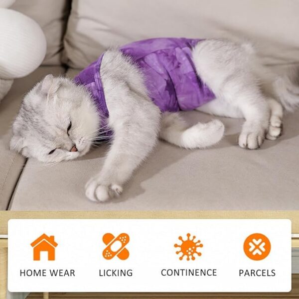PETANGEL Cat Recovery Suit for Male & Female Surgical Post Surgery Onesie Tie Dye Cats Clothes Neuter Licking Protective Diapers Outfit Cover Kitten Spay Collar Alternative (SIZE:M, Chest:34cm- 40cm)