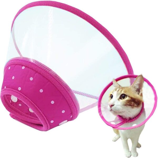 Pets Empire Pet Plastic Clear Cone Recovery E-Collar with Dots Design Soft Edge for Small Dogs & Cats (Pink)