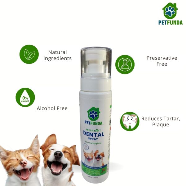 PetFunda Fresh Mint Dental Spray for Dogs & Cats| Enriched with Mint & Clove Extract | Reduces Plaque & Tarter | Paraben-Free, Alcohol Free | Pet Oral Hygiene | 100ml