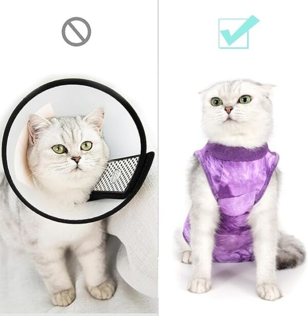 PETANGEL Cat Recovery Suit for Male & Female Surgical Post Surgery Onesie Tie Dye Cats Clothes Neuter Licking Protective Diapers Outfit Cover Kitten Spay Collar Alternative (SIZE:M, Chest:34cm- 40cm)