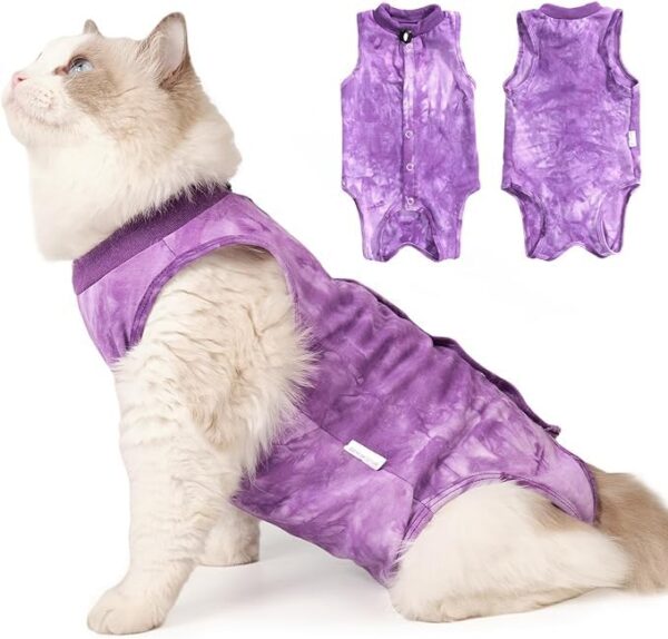 PETANGEL Cat Recovery Suit for Male & Female Surgical Post Surgery Onesie Tie Dye Cats Clothes Neuter Licking Protective Diapers Outfit Cover Kitten Spay Collar Alternative (SIZE:M, Chest:34cm- 40cm)