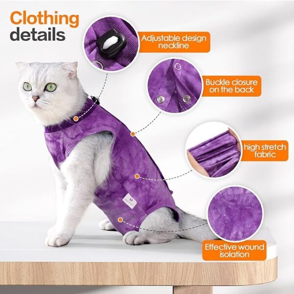PETANGEL Cat Recovery Suit for Male & Female Surgical Post Surgery Onesie Tie Dye Cats Clothes Neuter Licking Protective Diapers Outfit Cover Kitten Spay Collar Alternative (SIZE:M, Chest:34cm- 40cm)