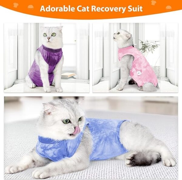 PETANGEL Cat Recovery Suit for Male & Female Surgical Post Surgery Onesie Tie Dye Cats Clothes Neuter Licking Protective Diapers Outfit Cover Kitten Spay Collar Alternative (SIZE:M, Chest:34cm- 40cm)