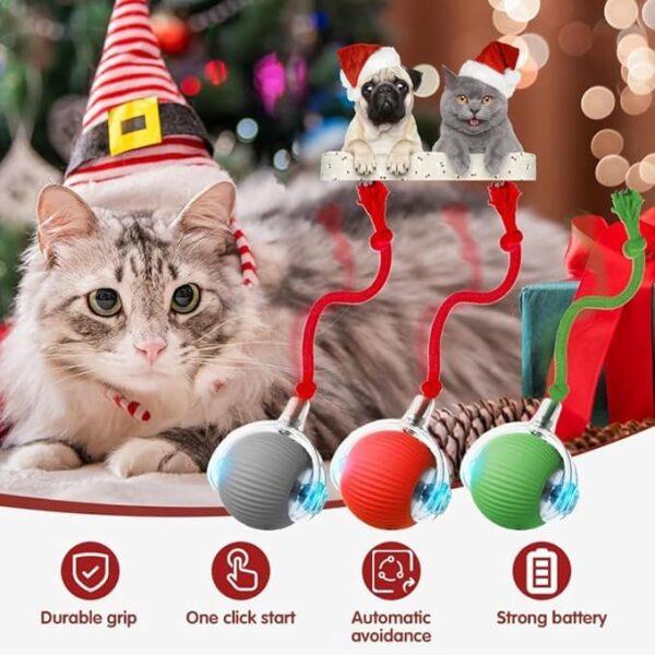 Interactive Electric Automatic Rolling Moving Rechargeable Self Play Stimulation Toy,Smart Pet Chase Ball with Speedy Tail Rope for Bored Indoor Cats enrichment,stimulating Dogs toy (Colour may vary)