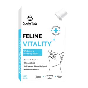Goofy Tails Feline Vitality+(100Mlx1Pack) Liquid Immunity Booster for Cats, Cat Coat Supplement, Gut Supplement, Boosted with Curcuminoids, Ashwagandha, Prebiotics and Collagen for Cats
