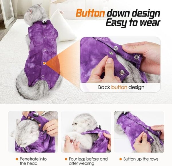 PETANGEL Cat Recovery Suit for Male & Female Surgical Post Surgery Onesie Tie Dye Cats Clothes Neuter Licking Protective Diapers Outfit Cover Kitten Spay Collar Alternative (SIZE:M, Chest:34cm- 40cm)