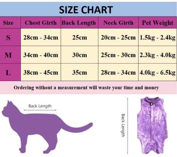 PETANGEL Cat Recovery Suit for Male & Female Surgical Post Surgery Onesie Tie Dye Cats Clothes Neuter Licking Protective Diapers Outfit Cover Kitten Spay Collar Alternative (SIZE:M, Chest:34cm- 40cm)
