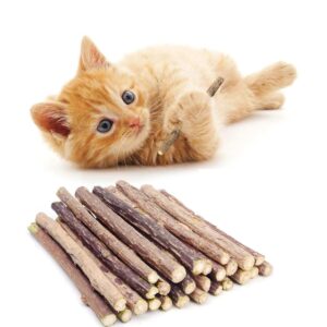 Petbabas 15PCS Natural Silvervine Sticks | Matatabi Catnip Dental Sticks Cat | Indoor Chew Toys | Wooden Engaging Stick for Teeth Cleaning | Edible Kitty Toys | Teeth Molar Tool | Cat Treat Toy