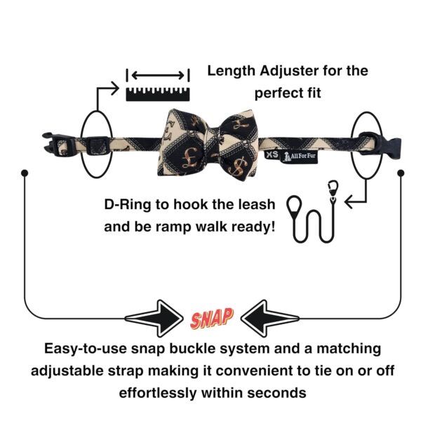All For Fur Cat & Puppy Bow Tie (XS) | Adjustable Collar Strap | D-Ring for Leash Attachment | Bowtie with Collar | Luxury Dog Accessories | Bow for Cats & Pups | Money Mafia