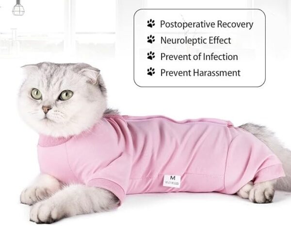KUTKUT cotton Cat Recovery Suit for Male & Female Surgical Post Surgery Soft Cone Onesie Cats Shirt Clothes Neuter Licking Protective Diapers Outfit Cover Kitten (SIZE:L,Chest:40-45cm),pink,1 count