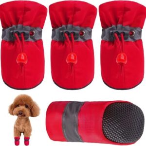 KUTKUT Small Dog Boots for Hot Pavement Pack of 4Pcs Anti-Slip Dog Shoes with Reflective Straps for Dascshund,Shihtzu, Poodle, Lhasa Apso, Bichon etc (Red, Size: 5, Feet Long:5.5cm, Feet Wide:4.5cm)