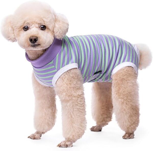 PETANGEL Small Dogs Cat Recovery Suit Post Surgery Striped Shirt for Female and Male Dog, E-Collar Alternative Wound Protective Anti-Licking Clothes for Small Dogs (Size: M, Chest: 41cm)