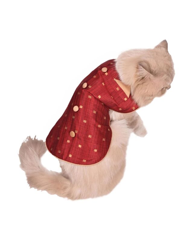 Vastramay Dogs' Maroon and Gold Silk Blend Ethnic Jacket | Banarasi Brocade Woven Jacquard Vest/Ethnic Jacket with Golden Piping for Dogs