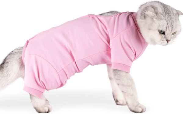 KUTKUT cotton Cat Recovery Suit for Male & Female Surgical Post Surgery Soft Cone Onesie Cats Shirt Clothes Neuter Licking Protective Diapers Outfit Cover Kitten (SIZE:L,Chest:40-45cm),pink,1 count