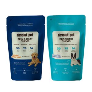 Absolut Pet Dog Supplement for Skin & Coat, Chews for Reduced Shedding, Healthy Skin & with Omega, Collagen & Biotin (Probiotic + Skin & Coat Chews)