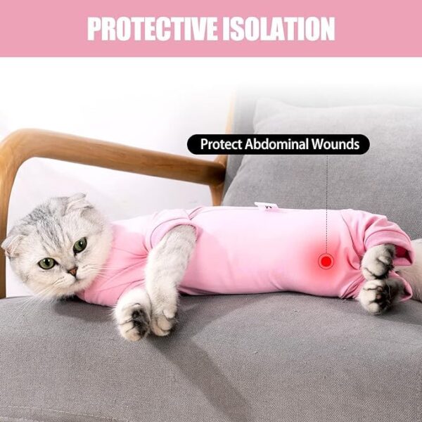 KUTKUT cotton Cat Recovery Suit for Male & Female Surgical Post Surgery Soft Cone Onesie Cats Shirt Clothes Neuter Licking Protective Diapers Outfit Cover Kitten (SIZE:L,Chest:40-45cm),pink,1 count