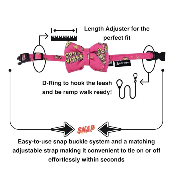 All For Fur Cat & Puppy Bow Tie (XS) | Adjustable Collar Strap | D-Ring for Leash Attachment | Bowtie with Collar | Luxury Dog Accessories | Bow for Cats & Pups | Good Vibes