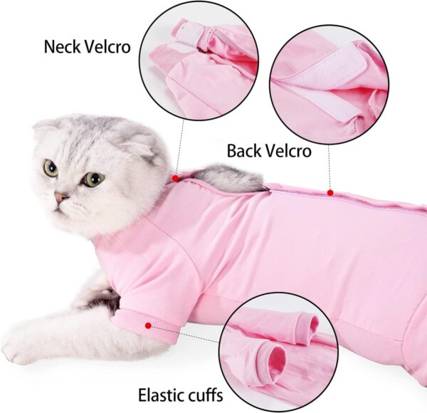 KUTKUT cotton Cat Recovery Suit for Male & Female Surgical Post Surgery Soft Cone Onesie Cats Shirt Clothes Neuter Licking Protective Diapers Outfit Cover Kitten (SIZE:L,Chest:40-45cm),pink,1 count