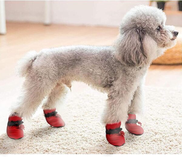 KUTKUT Small Dog Boots for Hot Pavement Pack of 4Pcs Anti-Slip Dog Shoes with Reflective Straps for Dascshund,Shihtzu, Poodle, Lhasa Apso, Bichon etc (Red, Size: 5, Feet Long:5.5cm, Feet Wide:4.5cm)
