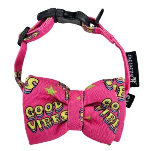 All For Fur Cat & Puppy Bow Tie (XS) | Adjustable Collar Strap | D-Ring for Leash Attachment | Bowtie with Collar | Luxury Dog Accessories | Bow for Cats & Pups | Good Vibes
