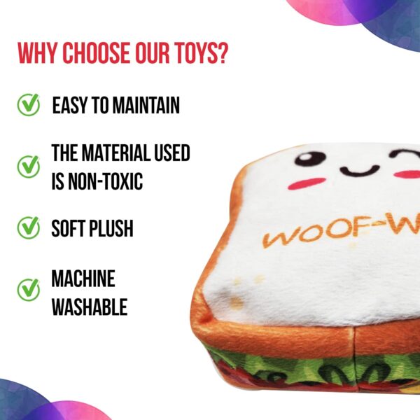 Goofy Tails Food Buddies Sandwich Plush Toy for Dogs and Puppies | Crinkle, Squeaky, Soft Pet Toy