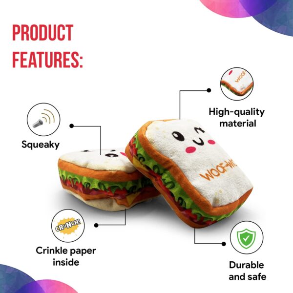 Goofy Tails Food Buddies Sandwich Plush Toy for Dogs and Puppies | Crinkle, Squeaky, Soft Pet Toy