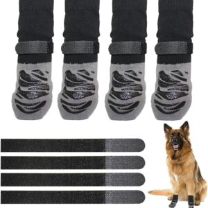 PETANGEL 4Pcs Non-Slip Dog Socks for Indoor Flooring to More Grip Dog Grip Socks of Senior Dogs Indoor Outdoor Adjustable Dogs Paw Protectors for Injury Tiger Stripe (Size: XL: L*W: 20 * 8cm)