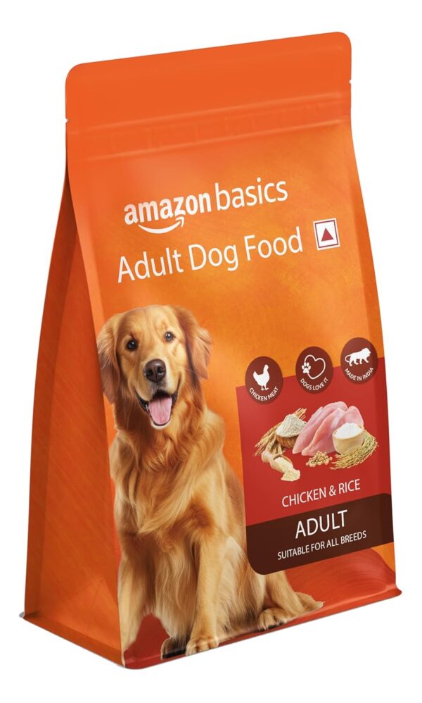 Amazon Basics Dry Dog Food | 1 Kg Trial Pack| Chicken & Rice | with Real Chicken Meat | Kibble for Adult Dogs | Packed with Protein | Suitable for All Breeds