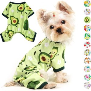 KUTKUT Polycotton Blend Dog Cat Bodysuit Pjs Spring Summer Autumn Dog Clothes For Puppies Small Dogs Kitten Girl-Boy,Pet Jammies Outfit (Size:M,Chest:40Cm,Length:30Cm,Multicolor,1 Count)