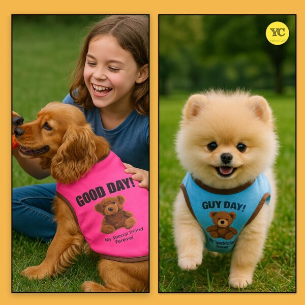 Yellowcult Cute Pet T-Shirt Clothes, Summer Sweetshirts Teddy Pet Random Design mesh Outfit for Small Dog, cat, Puppy, Kitten, Diwali, Festival, Travel, Outing, Photos (XS- Any 1)