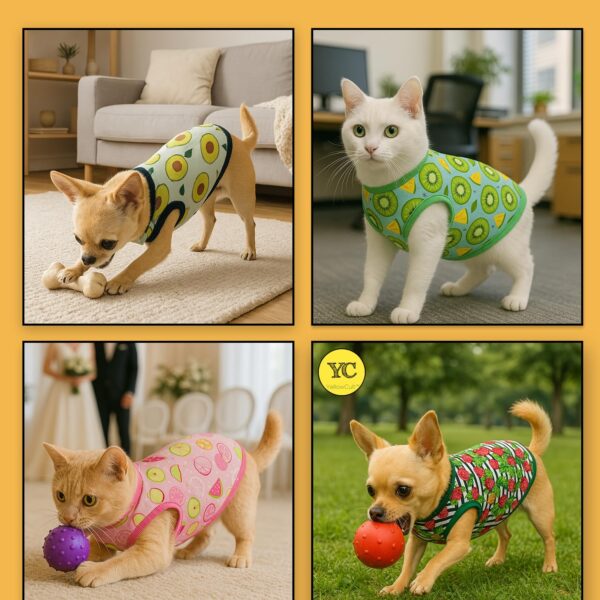 Yellowcult Cute Pet T-Shirt Clothes, Summer Sweetshirts Teddy Pet Random Design mesh Outfit for Small Dog, cat, Puppy, Kitten, Diwali, Festival, Travel, Outing, Photos (XS- Any 1)