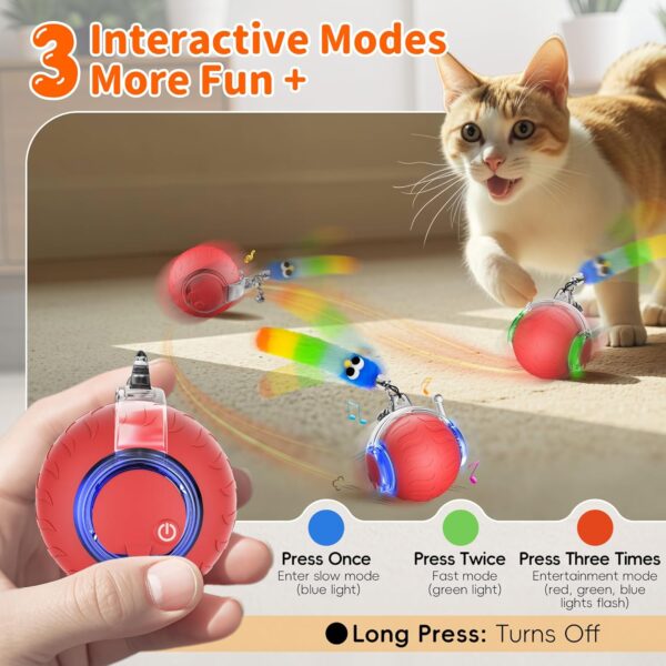 UPSKY Interactive Cat Toy Ball for Indoor Cats, Automatic Moving Electric Rolling Cat Ball Toy, 3-Speed Modes Smart Kitten Toys with Sounds, USB Rechargeable for Bored Kittens/Adult Cats