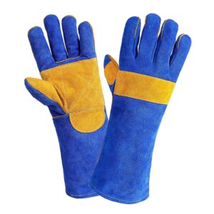 Jupiter Industries Animal Handling Leather Gloves Kevlar Gauntlet for Saftey Against Cats, Dogs, Reptile, Birds, Snakes (18 inches - (Pack of 1 Pair), Blue-Yellow)