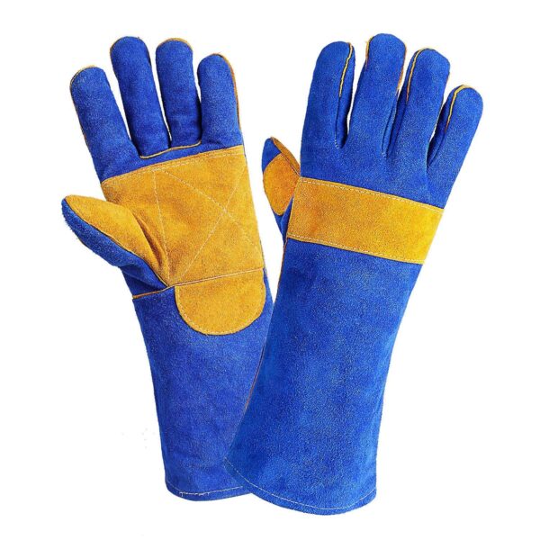 Jupiter Industries Animal Handling Leather Gloves Kevlar Gauntlet for Saftey Against Cats, Dogs, Reptile, Birds, Snakes (18 inches - (Pack of 1 Pair), Blue-Yellow)