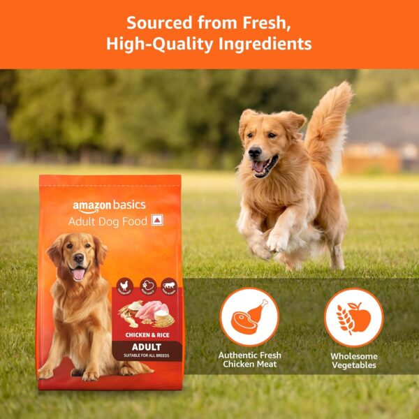 Amazon Basics Dry Dog Food | 1 Kg Trial Pack| Chicken & Rice | with Real Chicken Meat | Kibble for Adult Dogs | Packed with Protein | Suitable for All Breeds