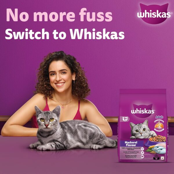 Whiskas Adult (1+ Years) Dry Cat Food, Mackerel Flavour, 7 kg, Contains 41 Essential Nutrients, Complete & Balanced Nutrition for Adult Cats